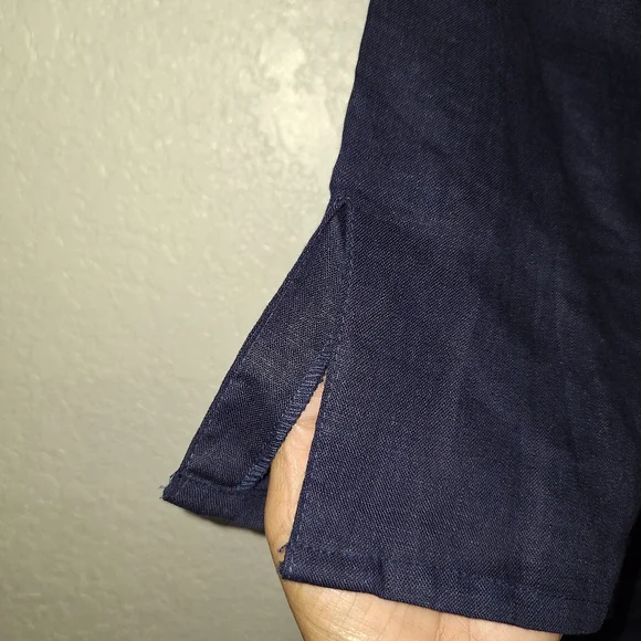 SUSAN BRISTOL Embroidered Neck Tunic Top Women's 1X Blue 100% Linen Minimalist - Picture 5 of 9